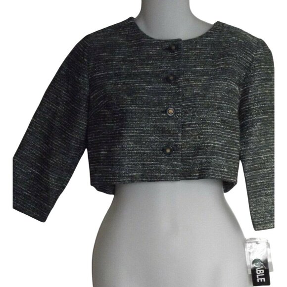 Danny & Nicole Crop Jacket Womens 4P Green Silver Black Bolero short shrug 4S - Picture 1 of 5